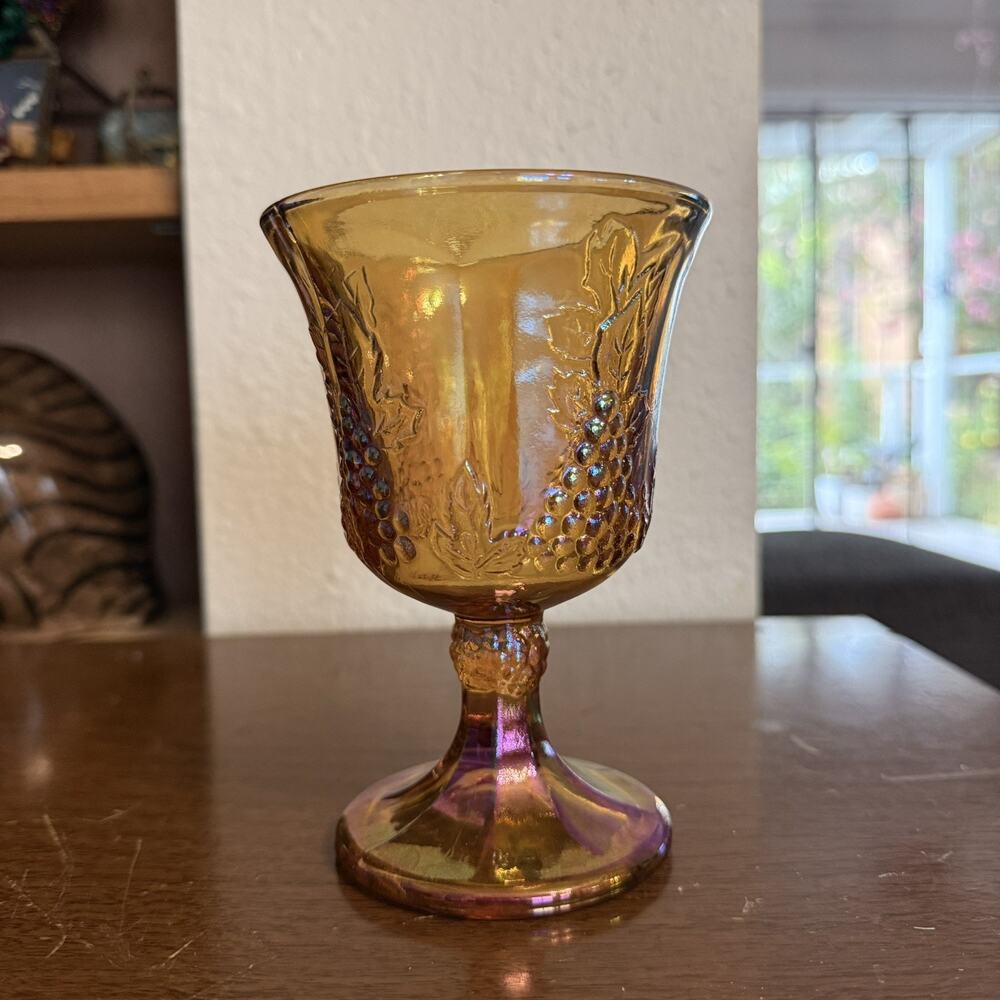 Colony Glass Harvest Carnival Amber Grape Water Goblet